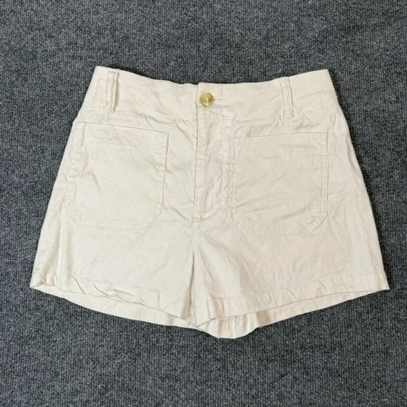 Maeve Anthropologie The Colette High Rise Linen Cotton Shorts Beige Size 28 - Picture 2 of 8